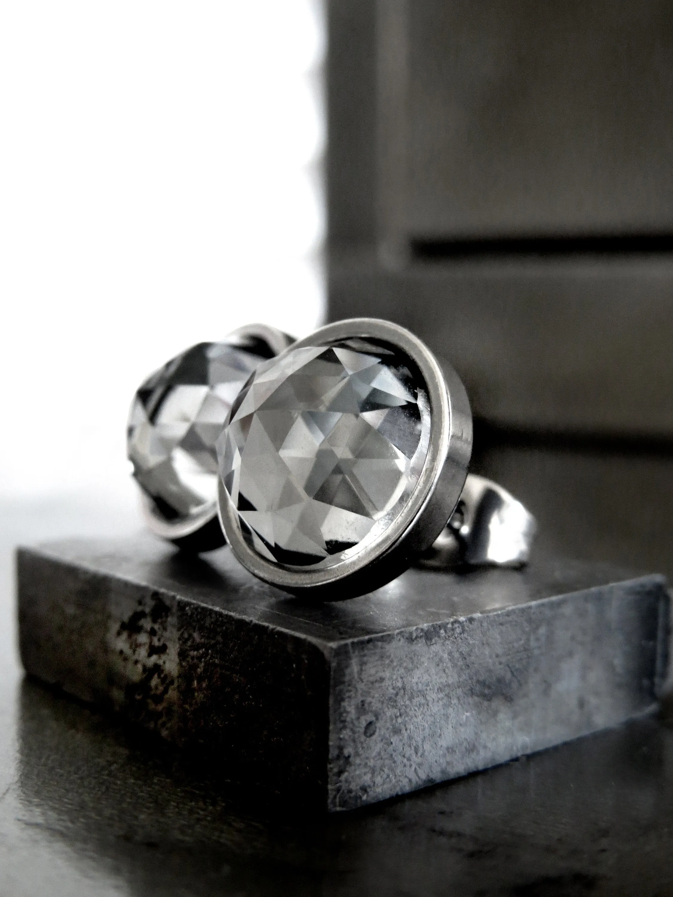 Extra Large Stud Earrings with Sparkly Black Crystal