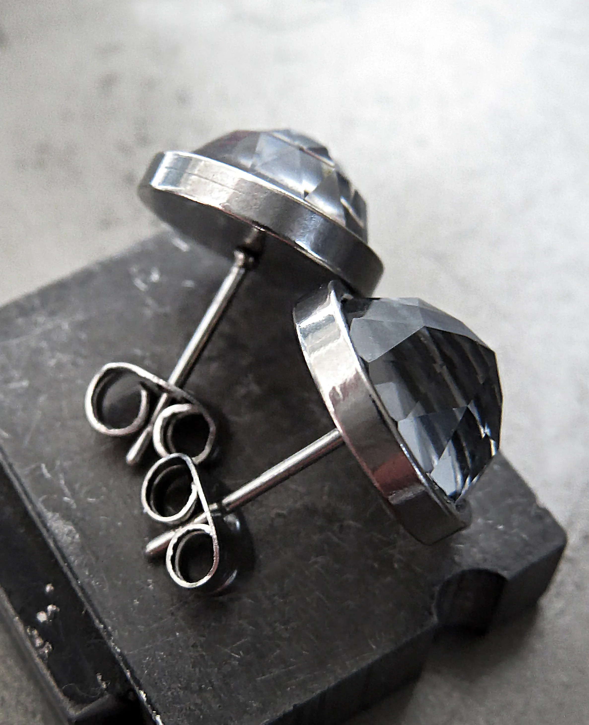 Extra Large Stud Earrings with Sparkly Black Crystal
