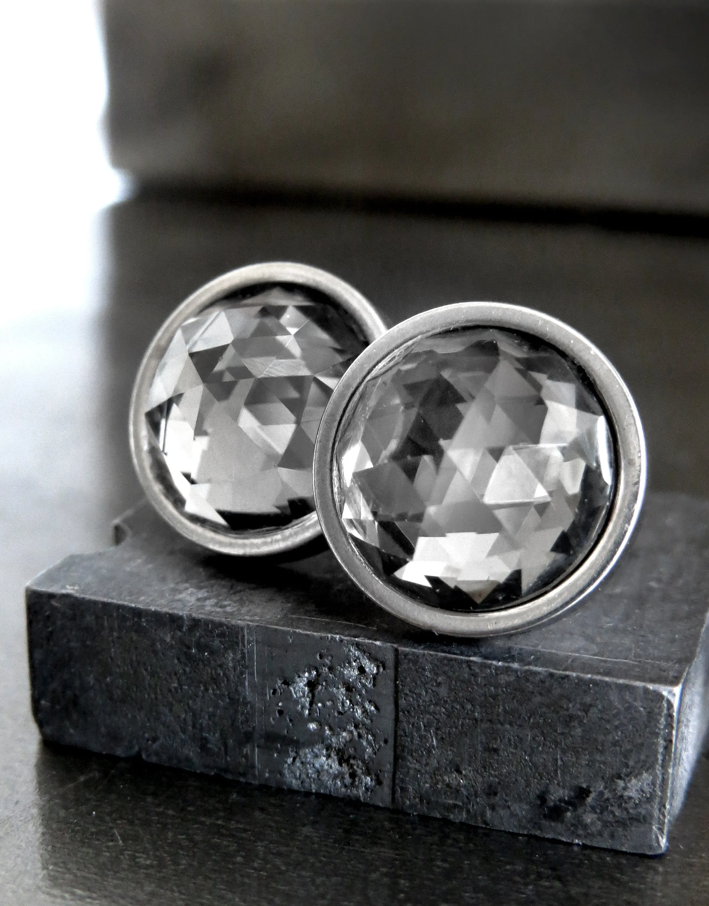 Extra Large Stud Earrings with Sparkly Black Crystal