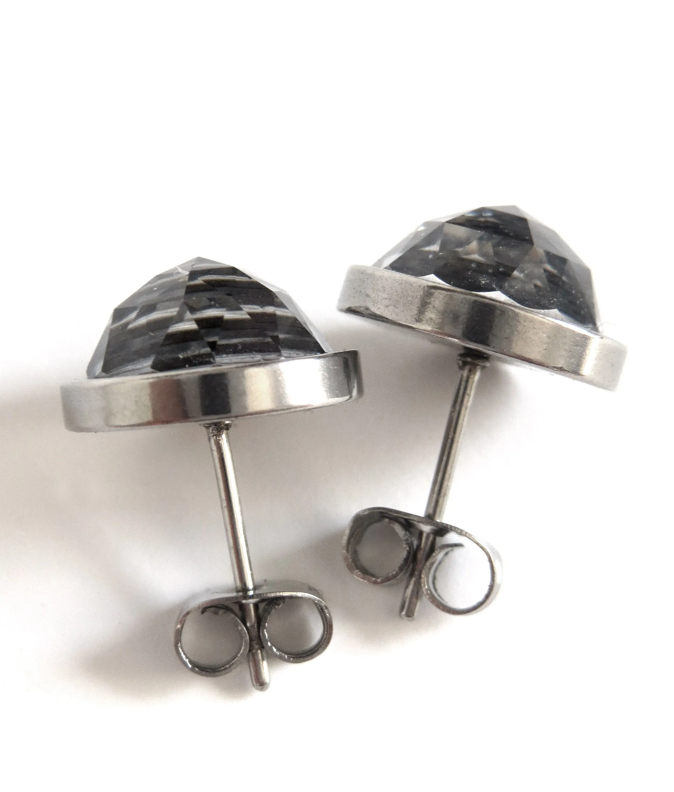 Extra Large Stud Earrings with Sparkly Black Crystal