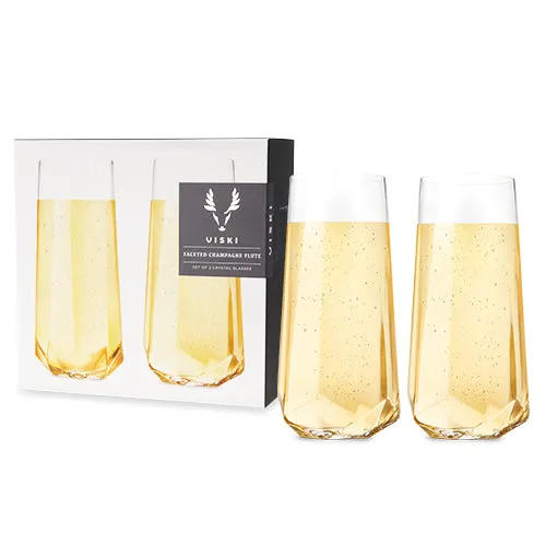 FACETED CRYSTAL STEMLESS CHAMPAGNE FLUTES