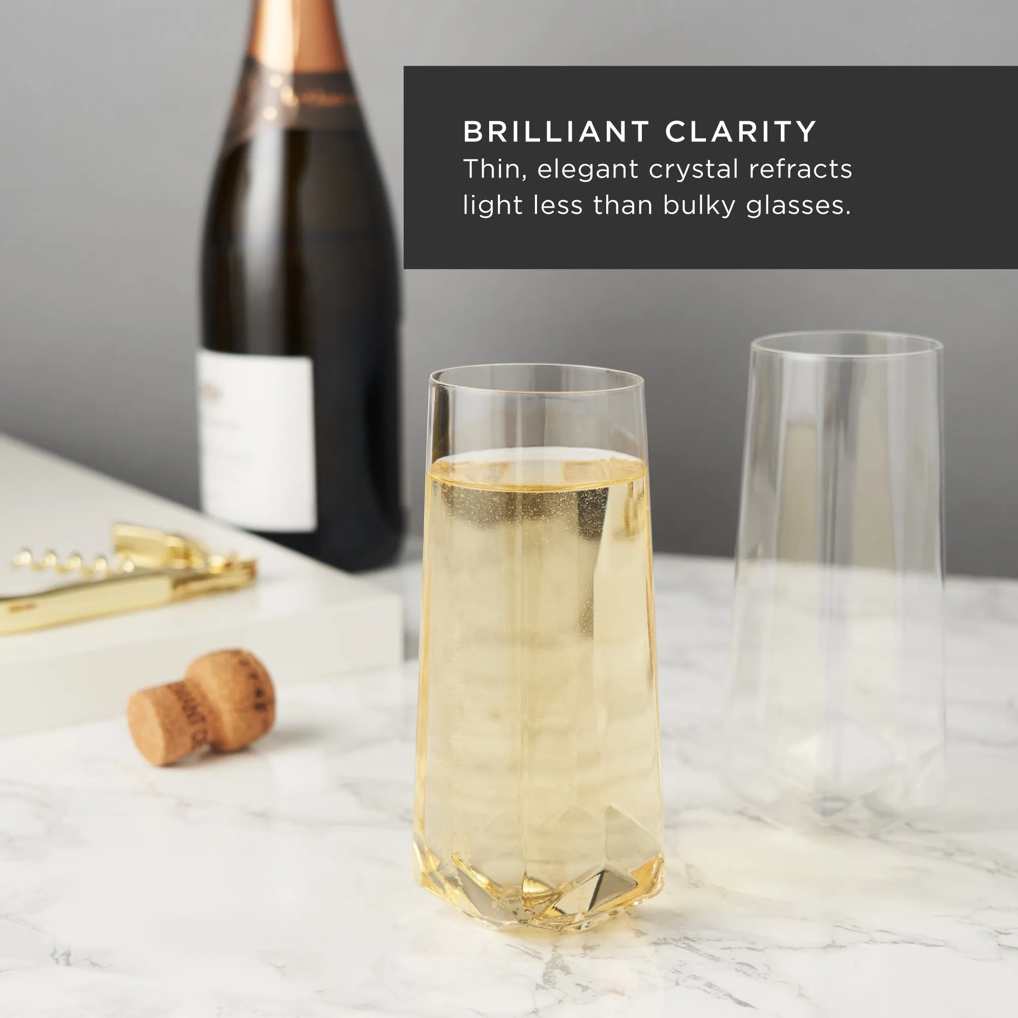 FACETED CRYSTAL STEMLESS CHAMPAGNE FLUTES