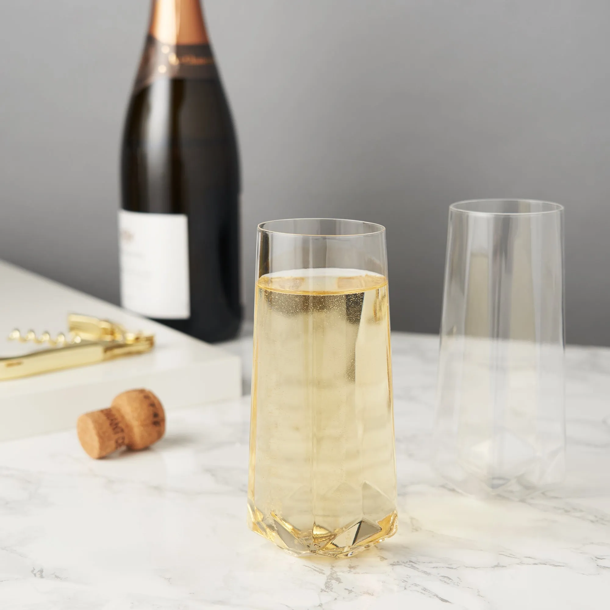 FACETED CRYSTAL STEMLESS CHAMPAGNE FLUTES