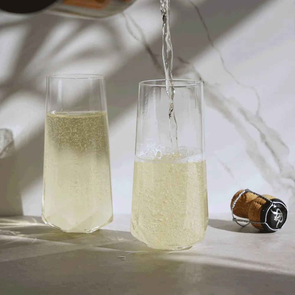 FACETED CRYSTAL STEMLESS CHAMPAGNE FLUTES