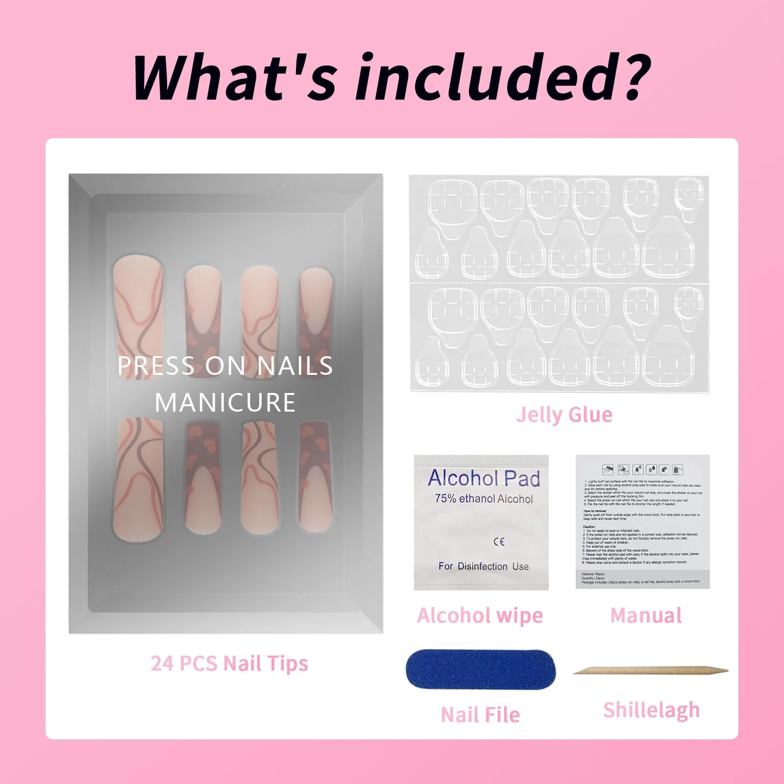 Fofosbeauty 24pcs Press on Nails, Fake Nails, Full Cover Acrylic Nails for Girls Women Kids, Almond Check French Butterfly Silver Pink Edge