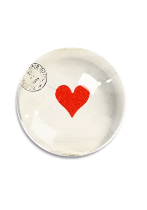 French Envelope Heart Crystal Dome Paperweight