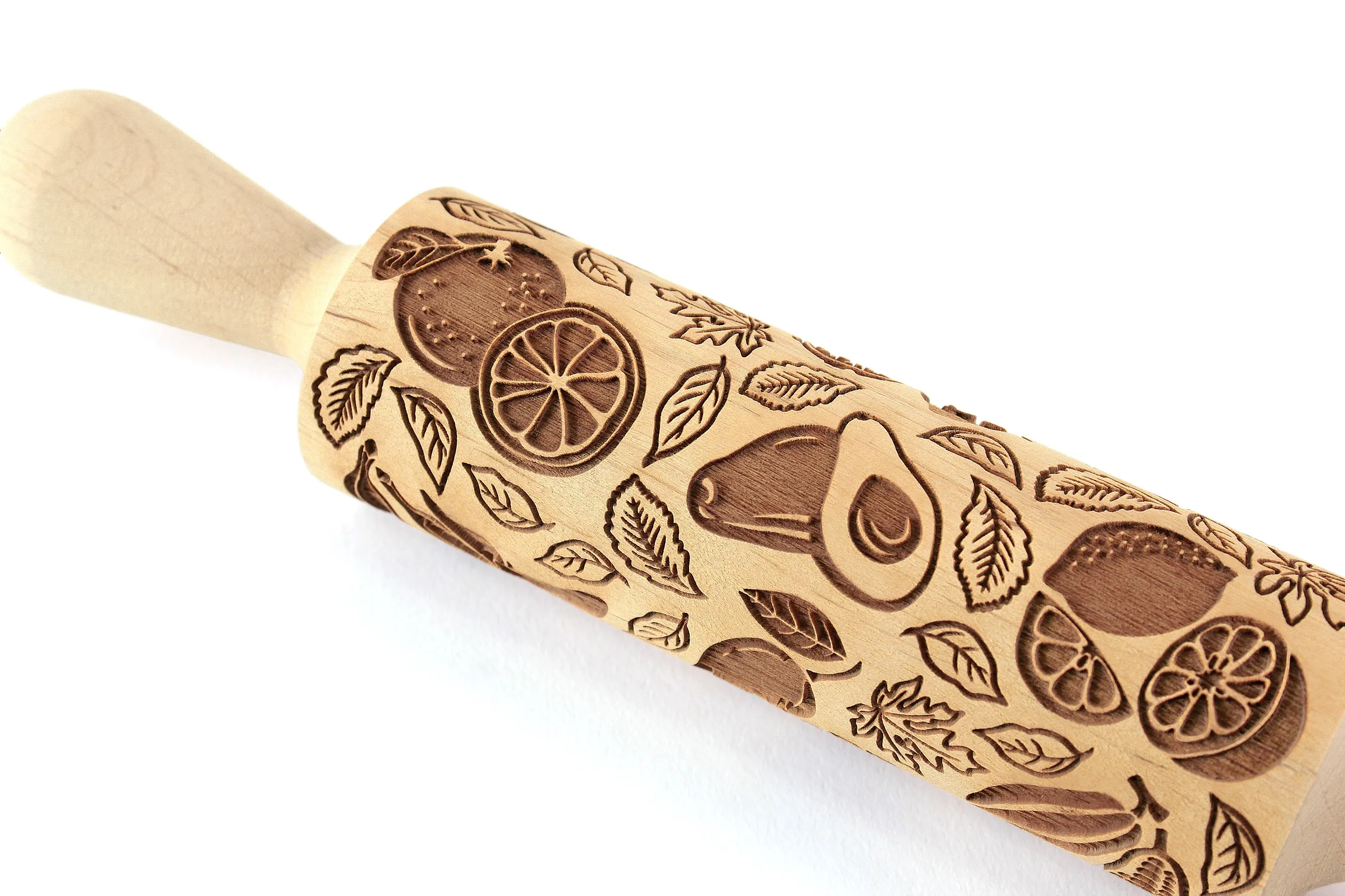 Fruits Tropical Embossed Rolling Pin, Textured Cookie, Clay Stamp, Pottery Roller, Christmas Gift