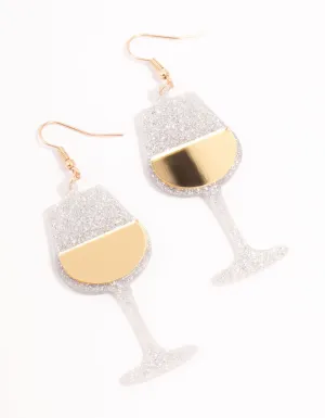 Glitter Wine Glass Acrylic Drop Earrings