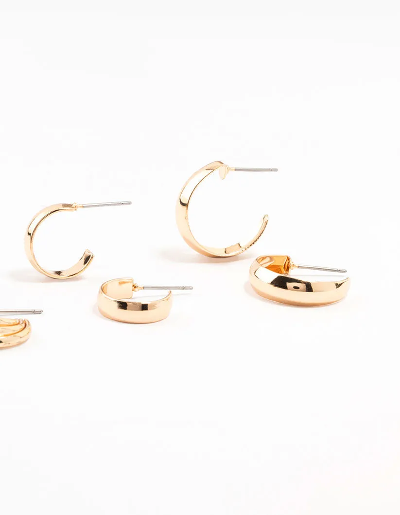 Gold Bezel Diamante Hoop Earrings 6-Pack