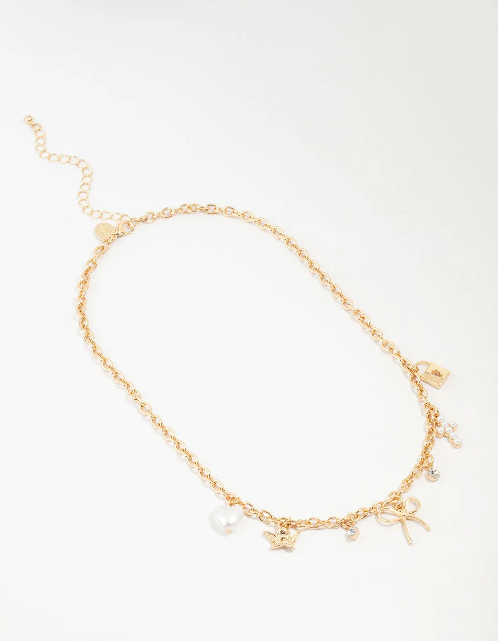 Gold Bow & Cross Charm Necklace