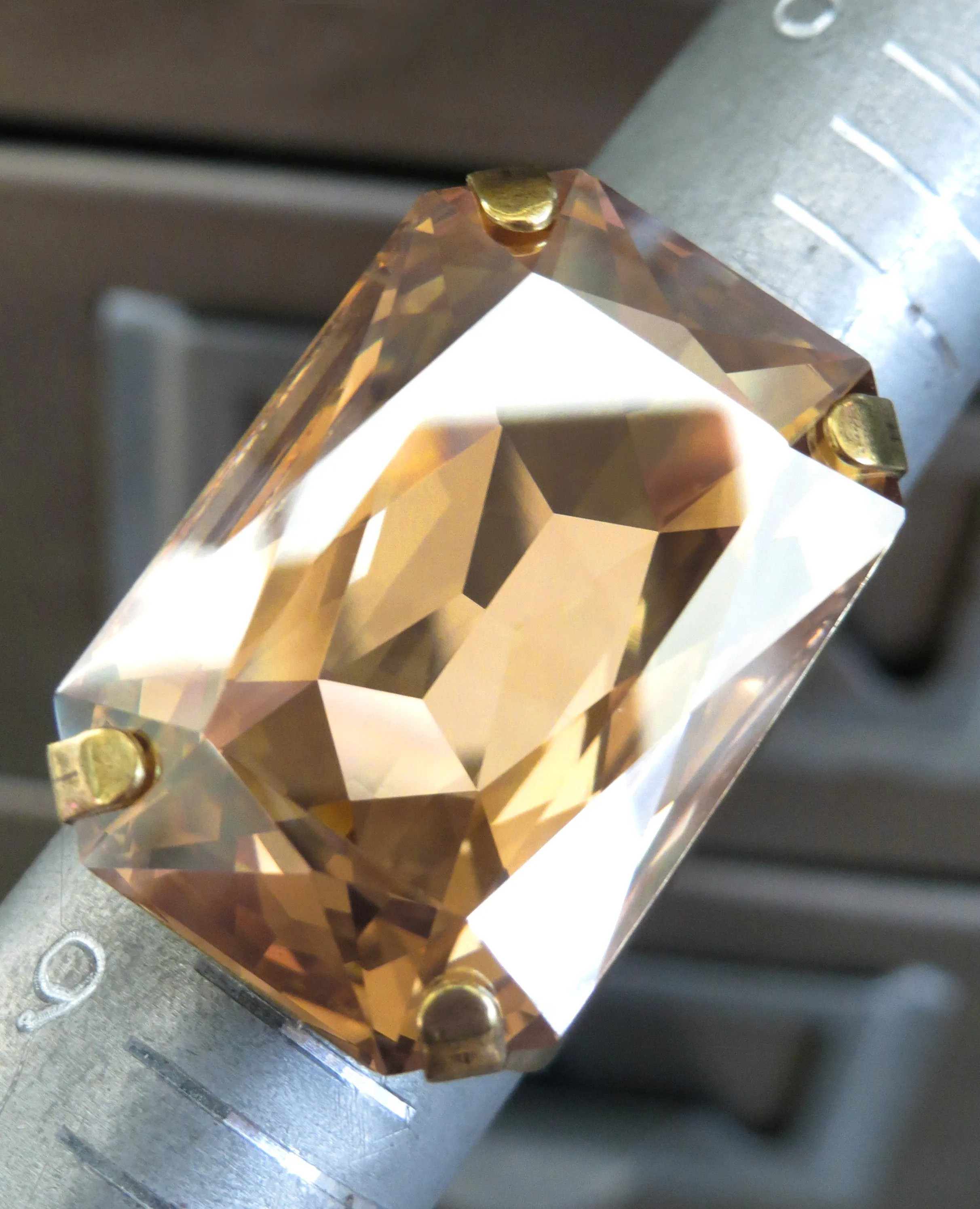 GOLD CHAMPAGNE - Rectangle Crystal Ring in Golden Champagne