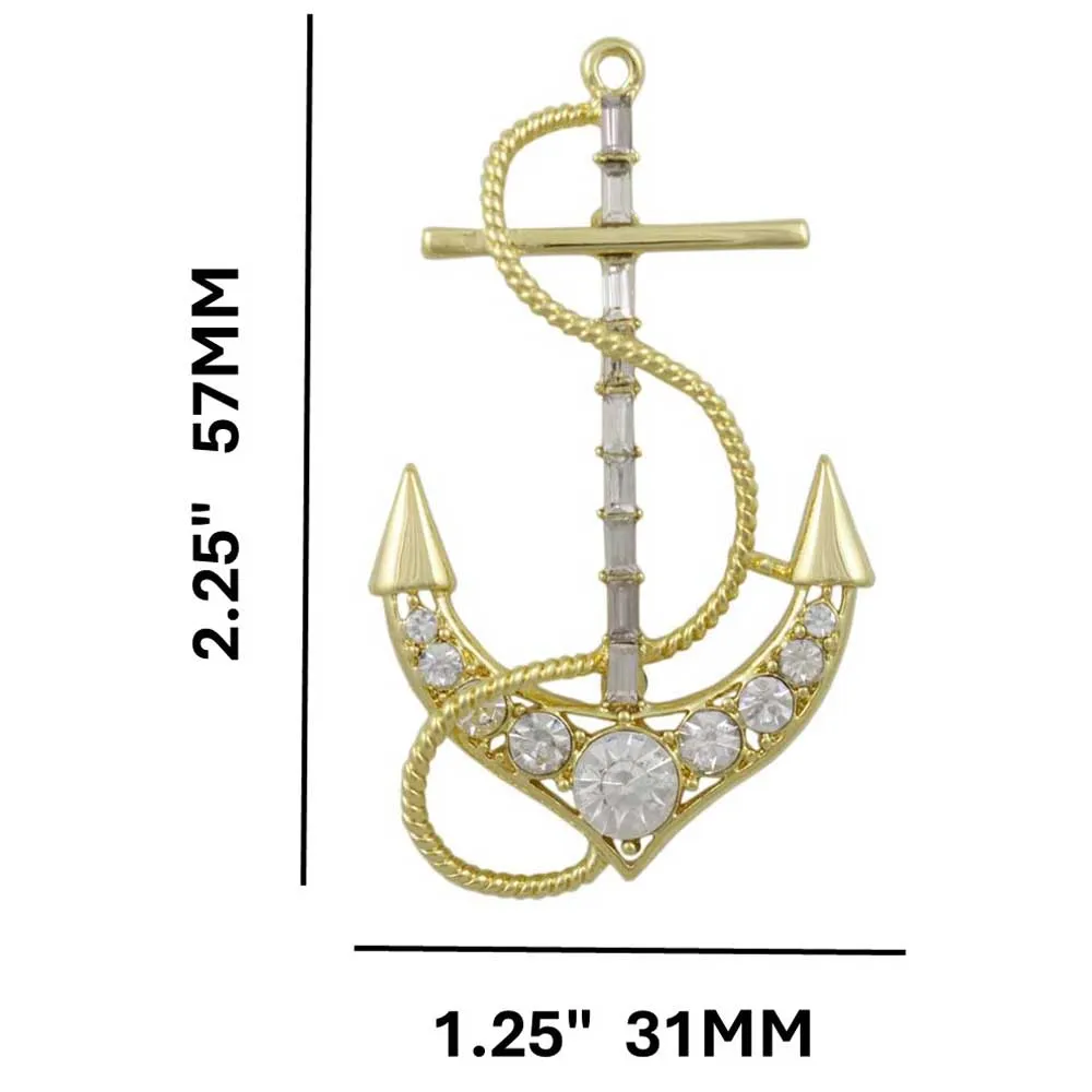 Gold Crystal Anchor with Clear Baguettes Brooch Pin - PRS045G