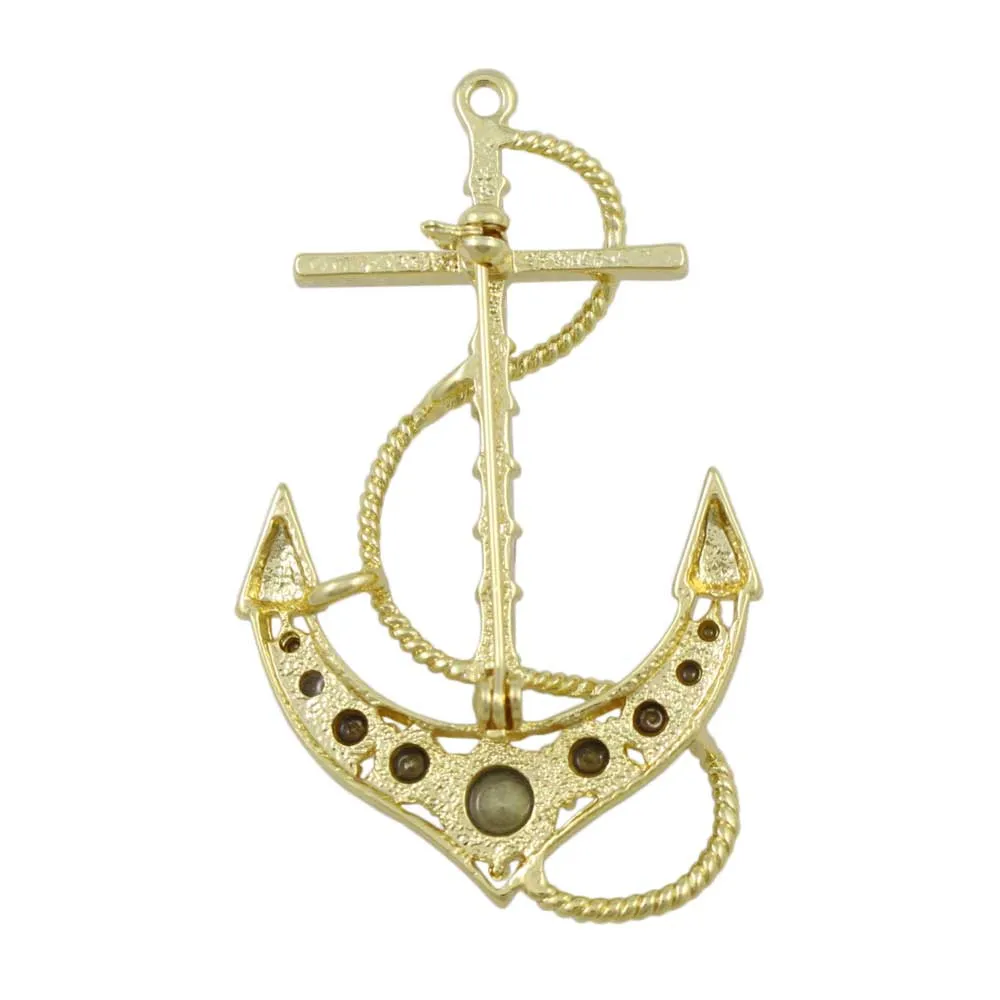 Gold Crystal Anchor with Clear Baguettes Brooch Pin - PRS045G