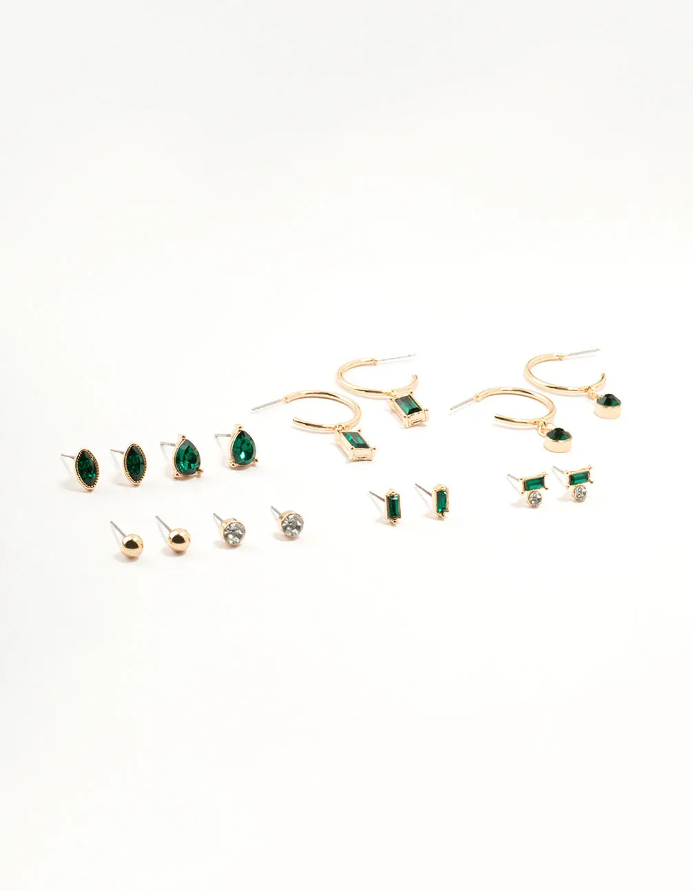 Gold Emerald Stone Earrings 8-Pack