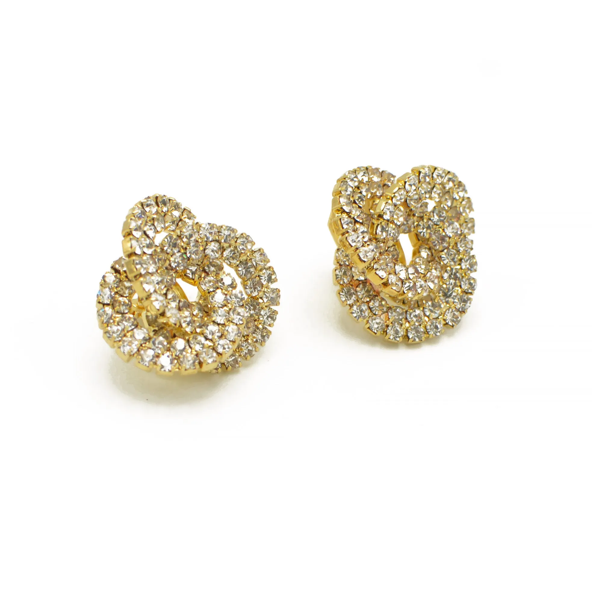Gold Rhinestone Crystal Interlock Earrings #SQ5413G (LF26/NB6)