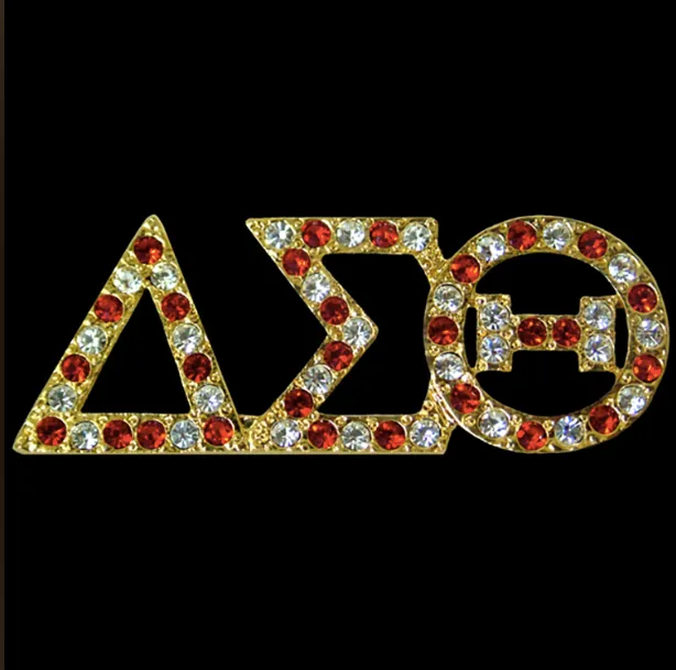 Greek Letter Red & White Crystals Silver Contour
