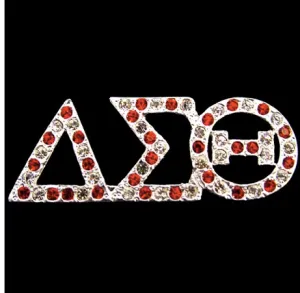 Greek Letter Red & White Crystals Silver Contour