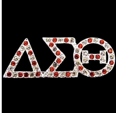 Greek Letter Red & White Crystals Silver Contour
