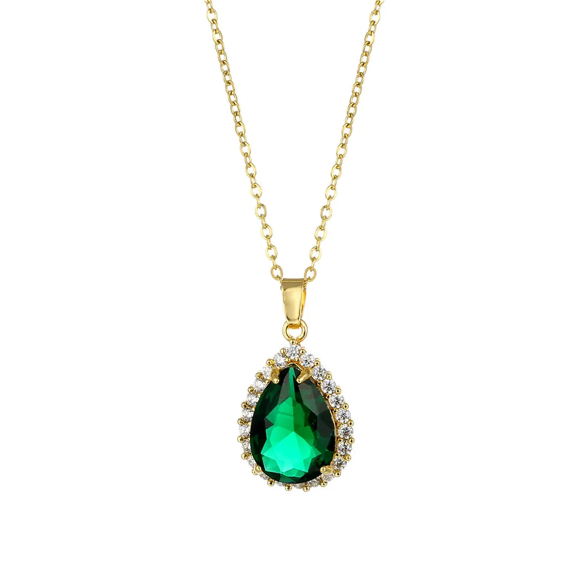 Green Crystal & Cubic Zirconia Drop Pendant Necklace