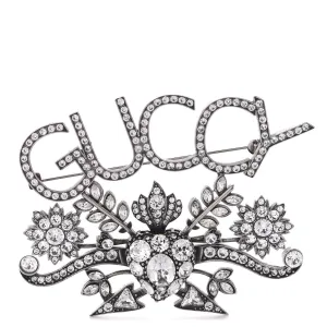 Gucci GUCCY Crystal Brooch in Silver
