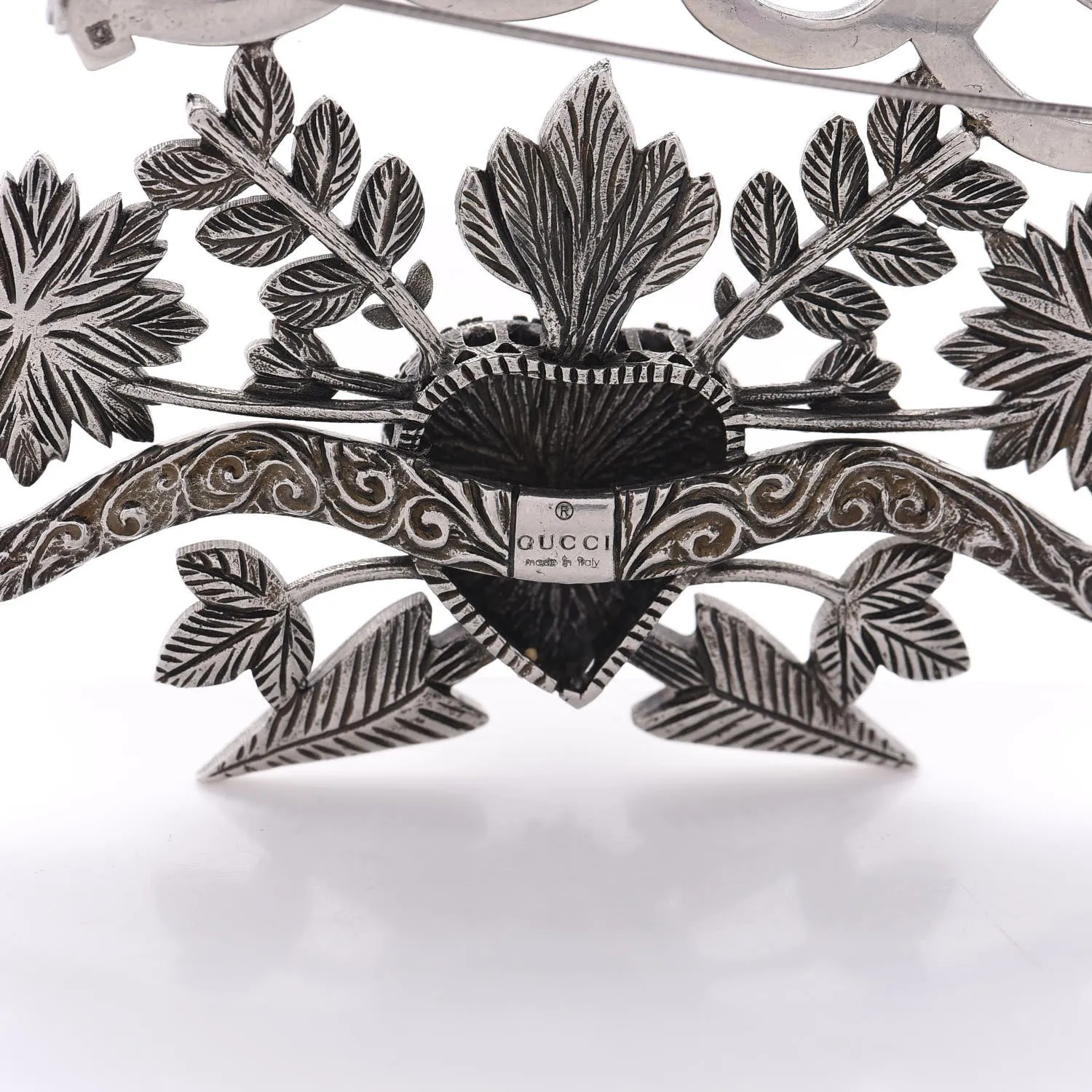 Gucci GUCCY Crystal Brooch in Silver