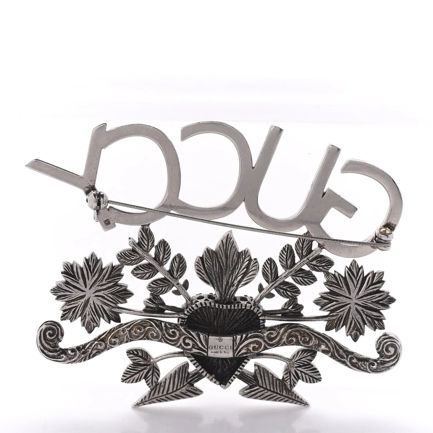Gucci GUCCY Crystal Brooch in Silver