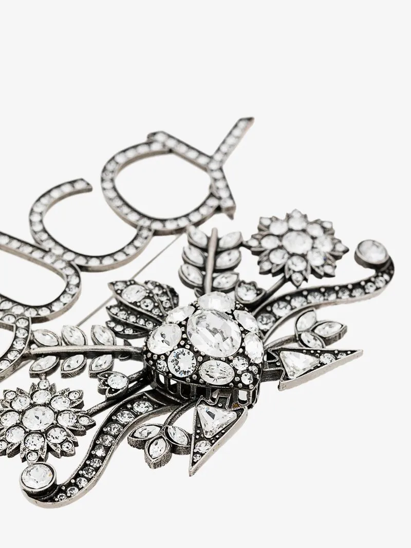 Gucci GUCCY Crystal Brooch in Silver