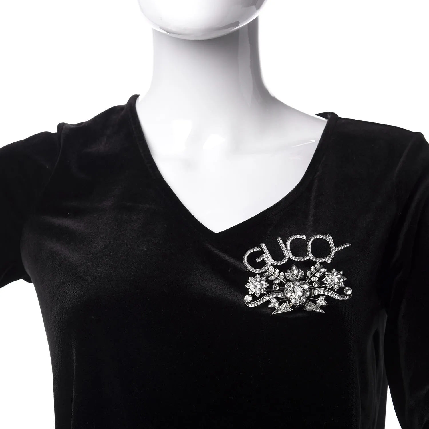 Gucci GUCCY Crystal Brooch in Silver
