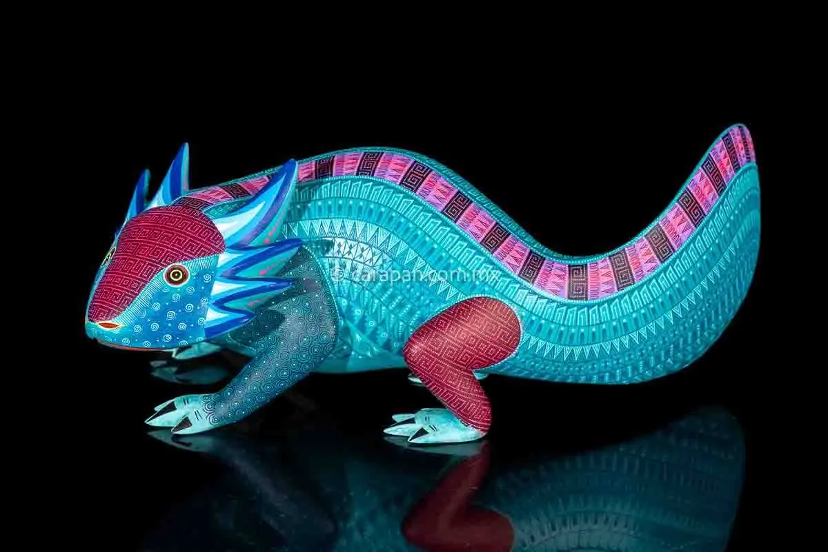 Hand Painted Axolotl Mexican Wood Carving Alebrije