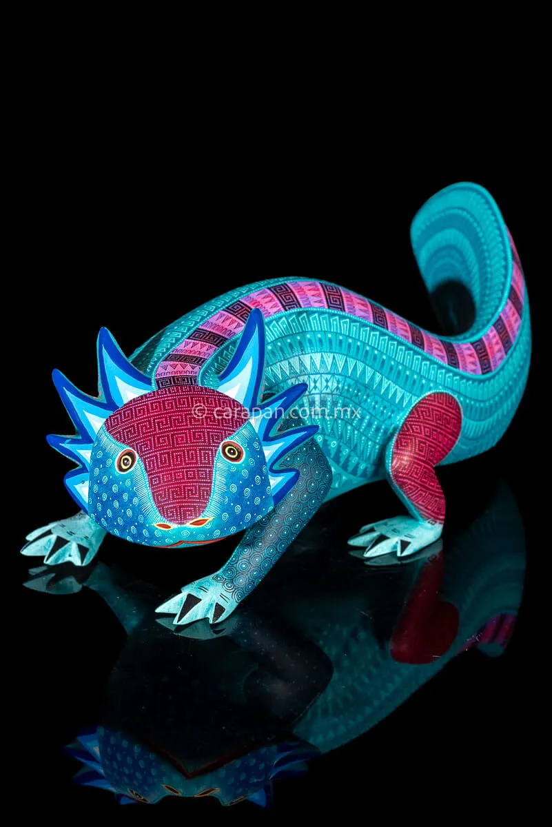 Hand Painted Axolotl Mexican Wood Carving Alebrije
