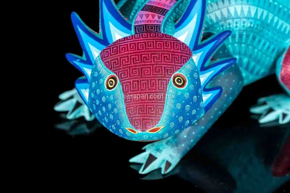Hand Painted Axolotl Mexican Wood Carving Alebrije