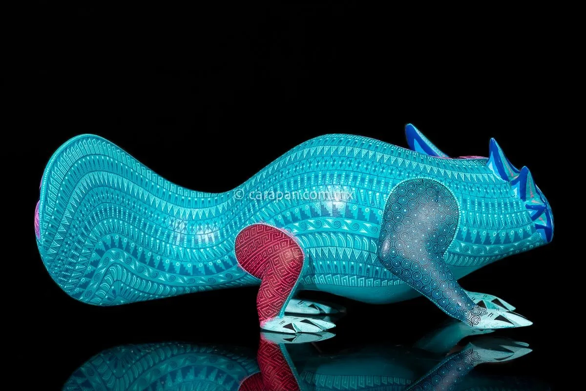 Hand Painted Axolotl Mexican Wood Carving Alebrije