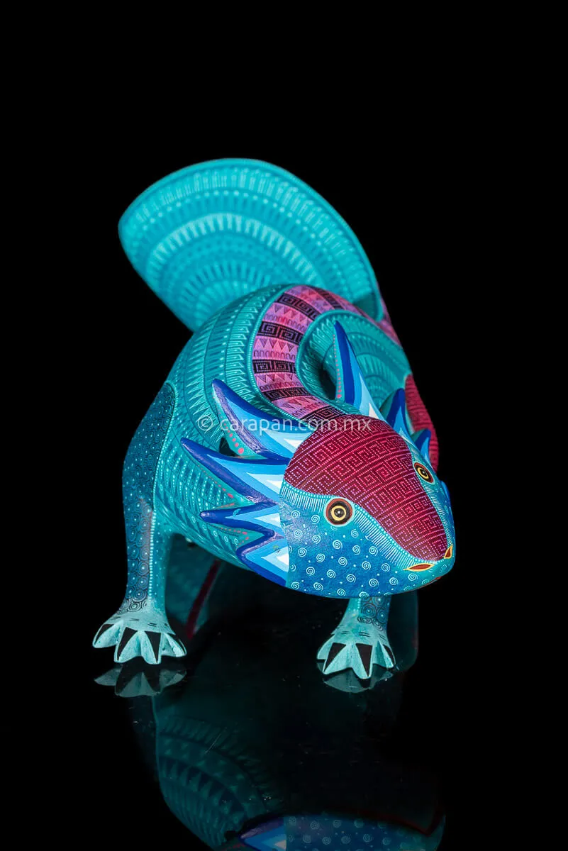 Hand Painted Axolotl Mexican Wood Carving Alebrije