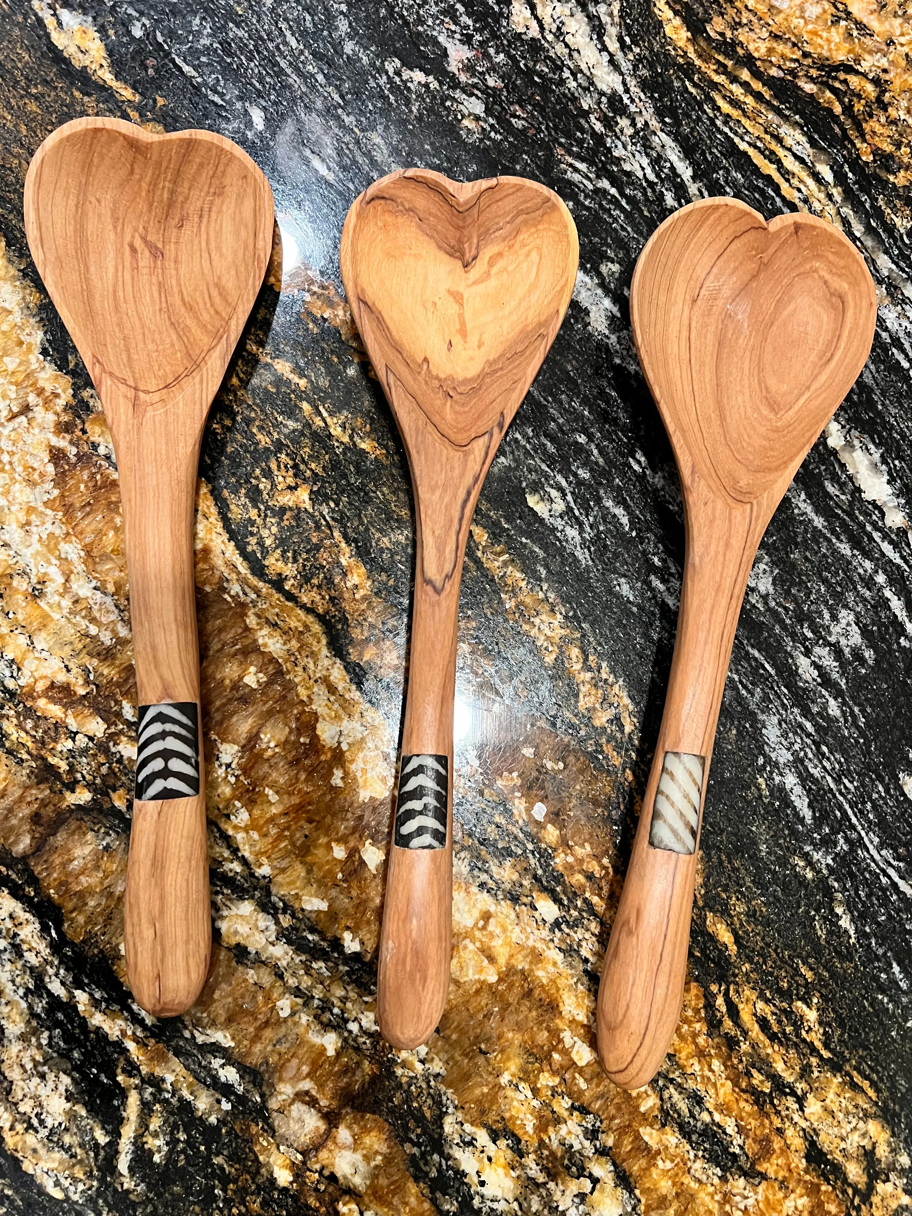 Handcrafted Olive Wood and Bone Heart Serving Wooden Spoon from Kenya