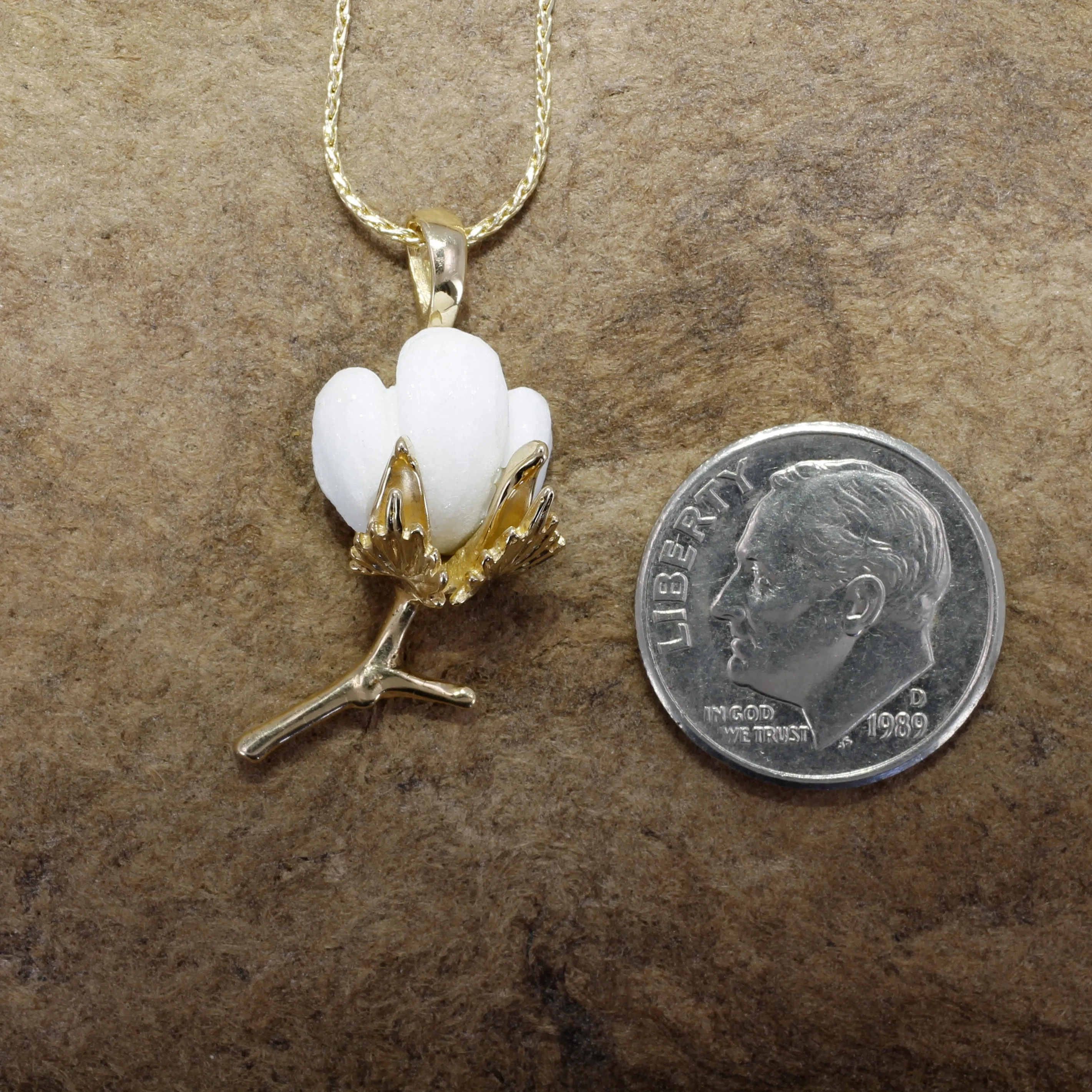 Handmade 14kt Gold Cotton Boll Necklace with single boll design