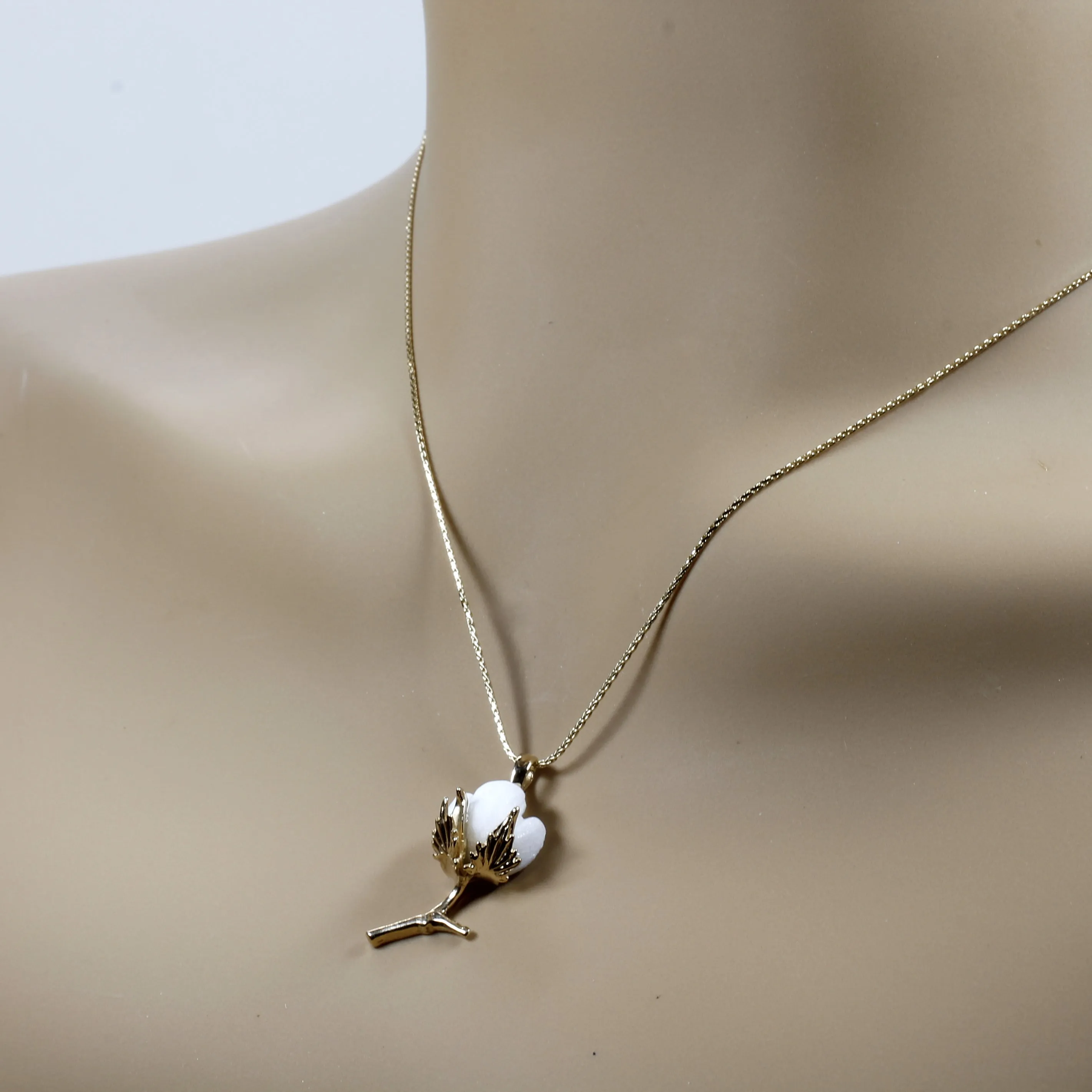 Handmade 14kt Gold Cotton Boll Necklace with single boll design