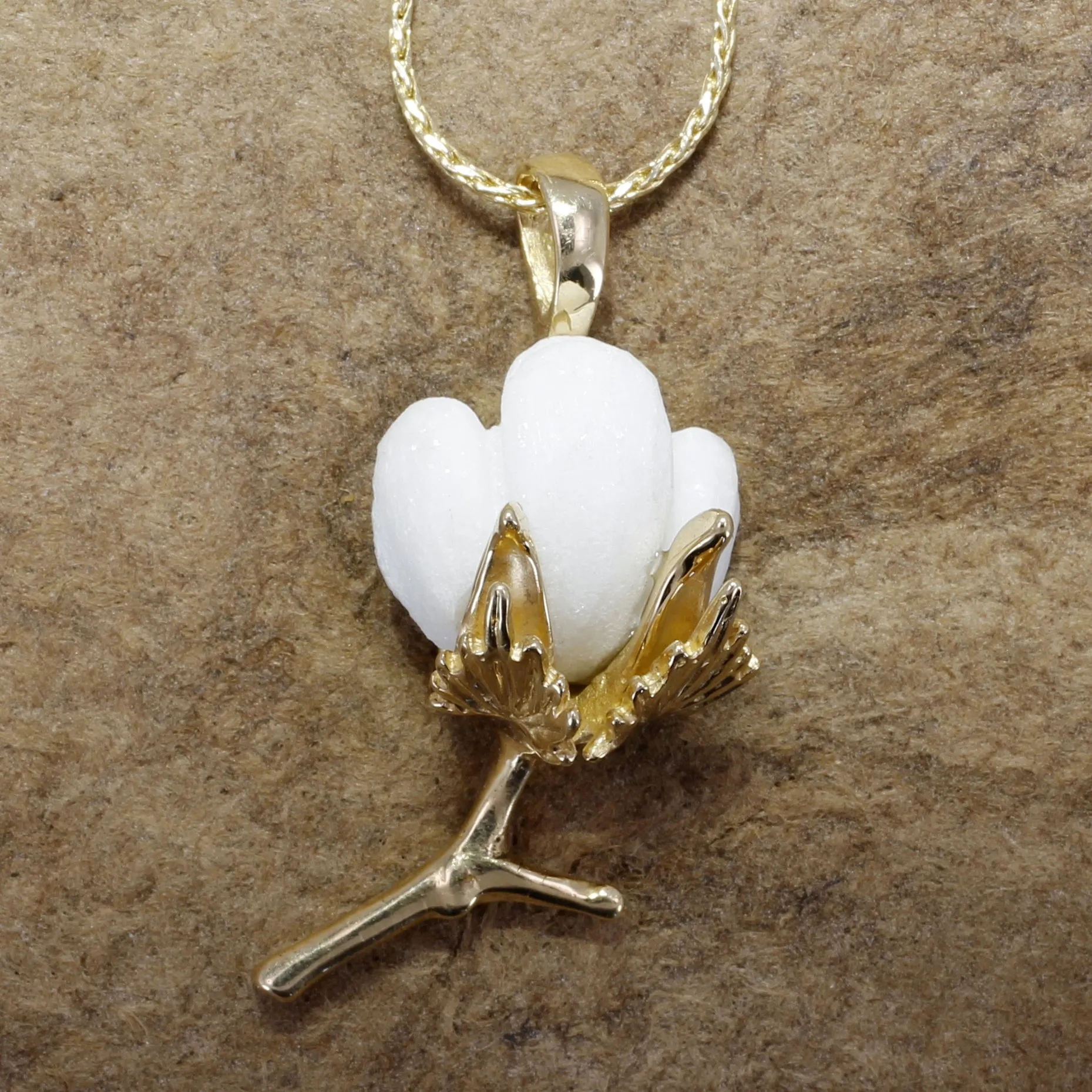 Handmade 14kt Gold Cotton Boll Necklace with single boll design