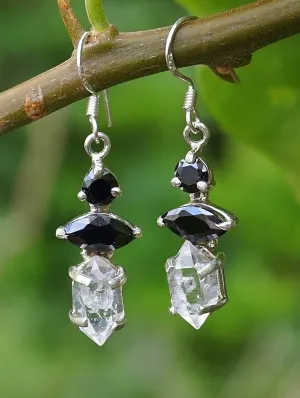 Herkimer Diamond Quartz Crystal Earring Set 1 with Black Onyx
