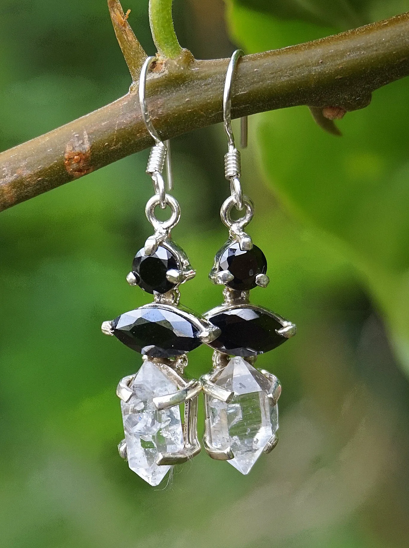 Herkimer Diamond Quartz Crystal Earring Set 1 with Black Onyx
