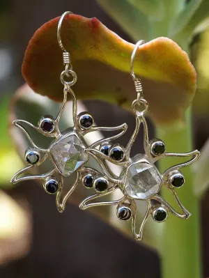Herkimer Diamond Quartz Crystal Earring Set 2 with Black Onyx