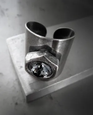 HEX - Mens Hex Nut Hardware Ring with Crystal