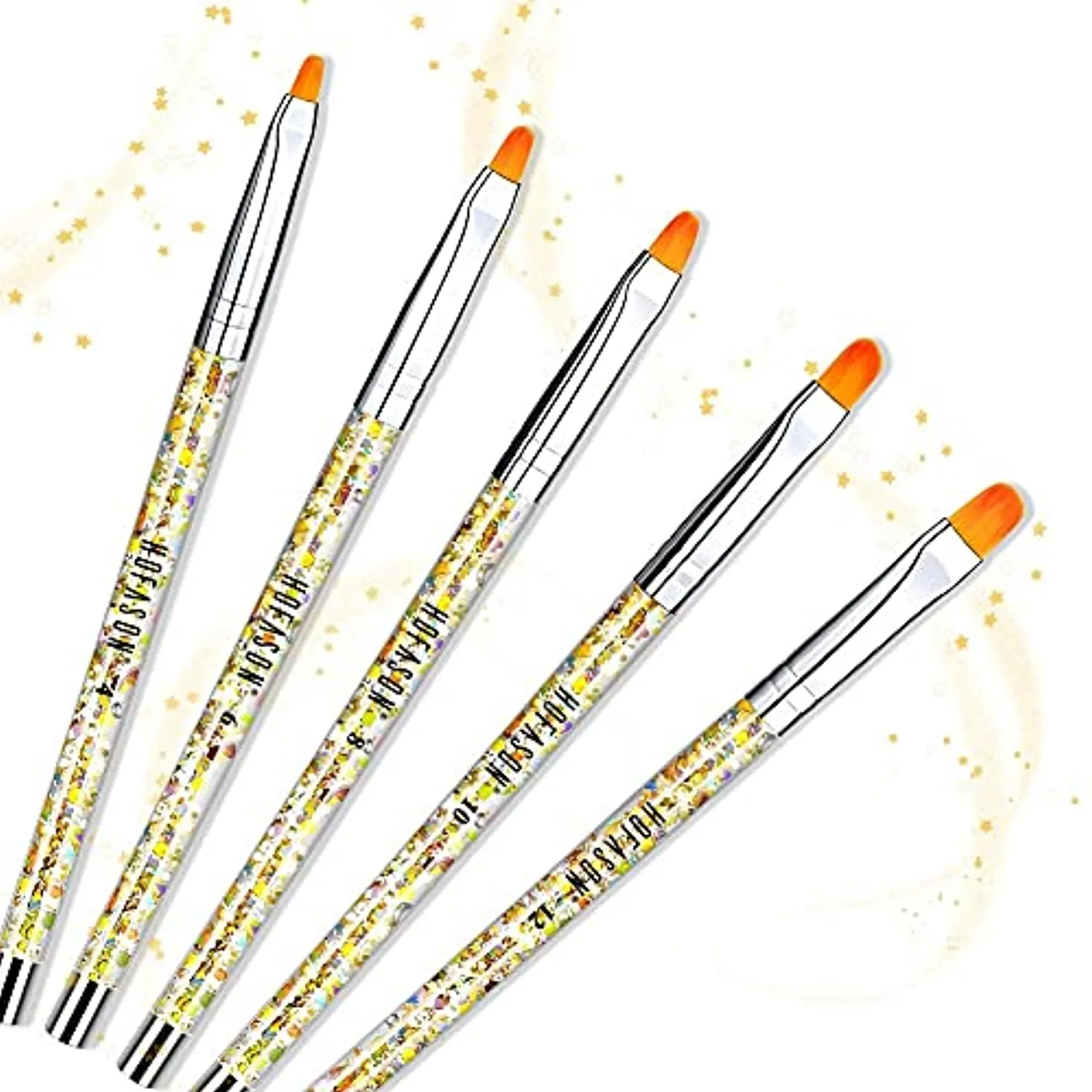 HOFASON Gel Nail Brush, 5Pcs Acrylic Nail Brush 100% Kolinsky Sable Nail Art Tips Builder Tools Poly Extension Gel Brushes Nail Painting Pen Professional Application with Liquid Glitter Handle
