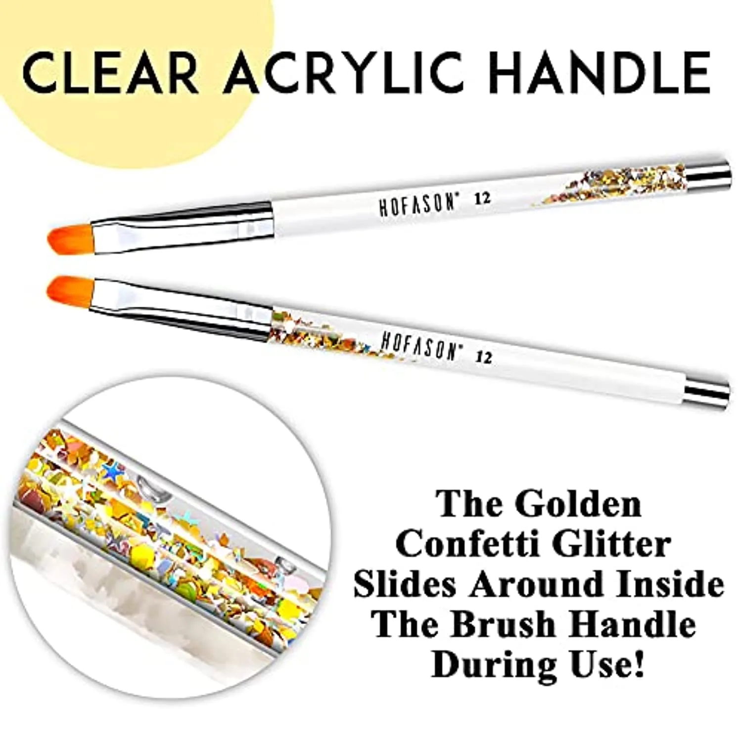 HOFASON Gel Nail Brush, 5Pcs Acrylic Nail Brush 100% Kolinsky Sable Nail Art Tips Builder Tools Poly Extension Gel Brushes Nail Painting Pen Professional Application with Liquid Glitter Handle