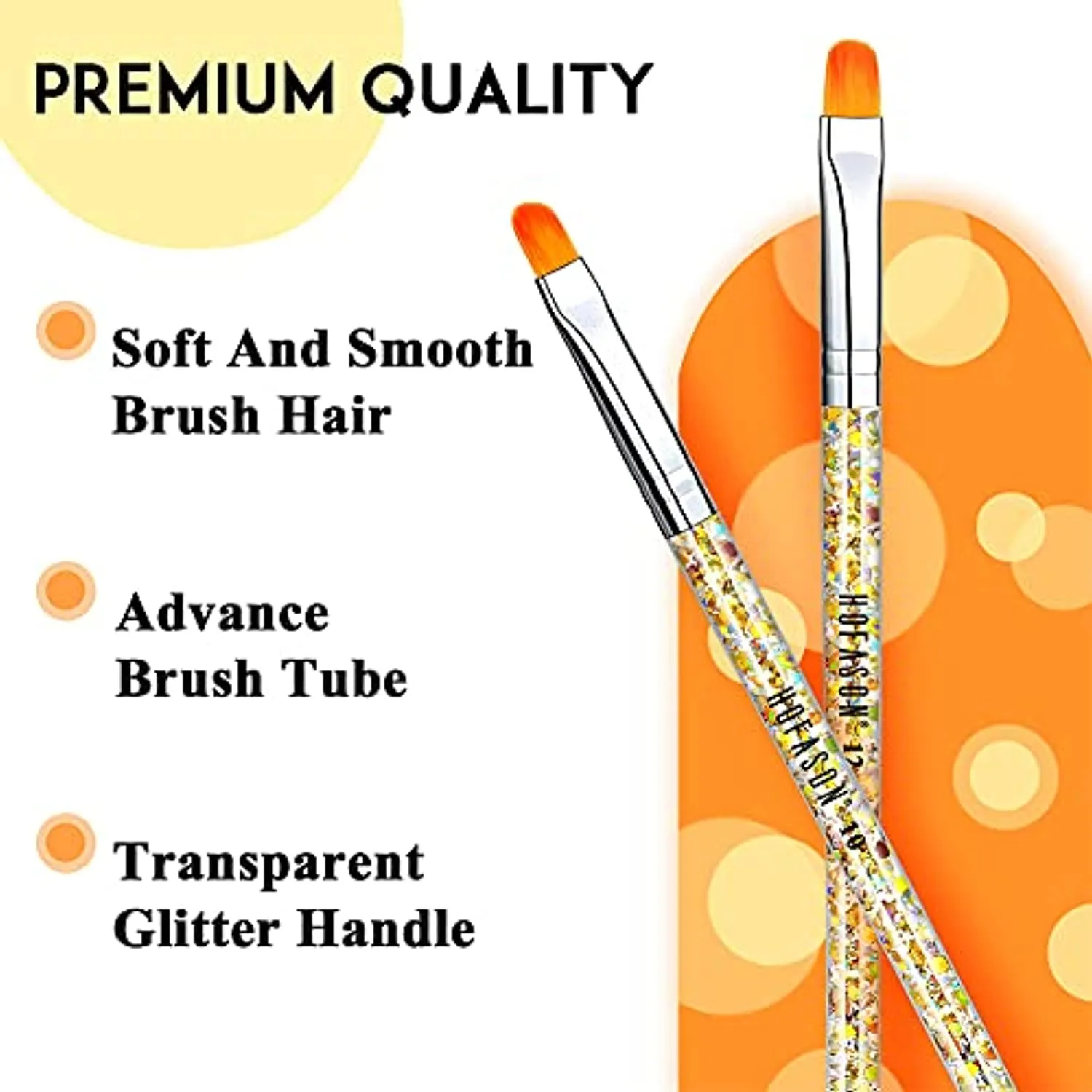 HOFASON Gel Nail Brush, 5Pcs Acrylic Nail Brush 100% Kolinsky Sable Nail Art Tips Builder Tools Poly Extension Gel Brushes Nail Painting Pen Professional Application with Liquid Glitter Handle