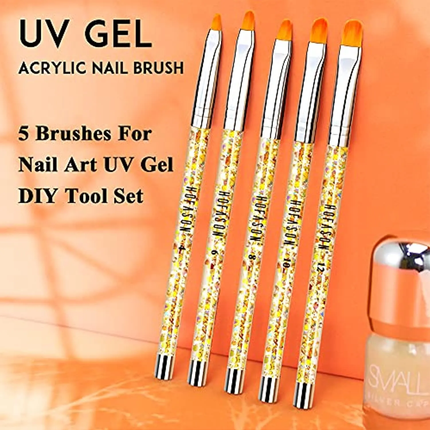 HOFASON Gel Nail Brush, 5Pcs Acrylic Nail Brush 100% Kolinsky Sable Nail Art Tips Builder Tools Poly Extension Gel Brushes Nail Painting Pen Professional Application with Liquid Glitter Handle