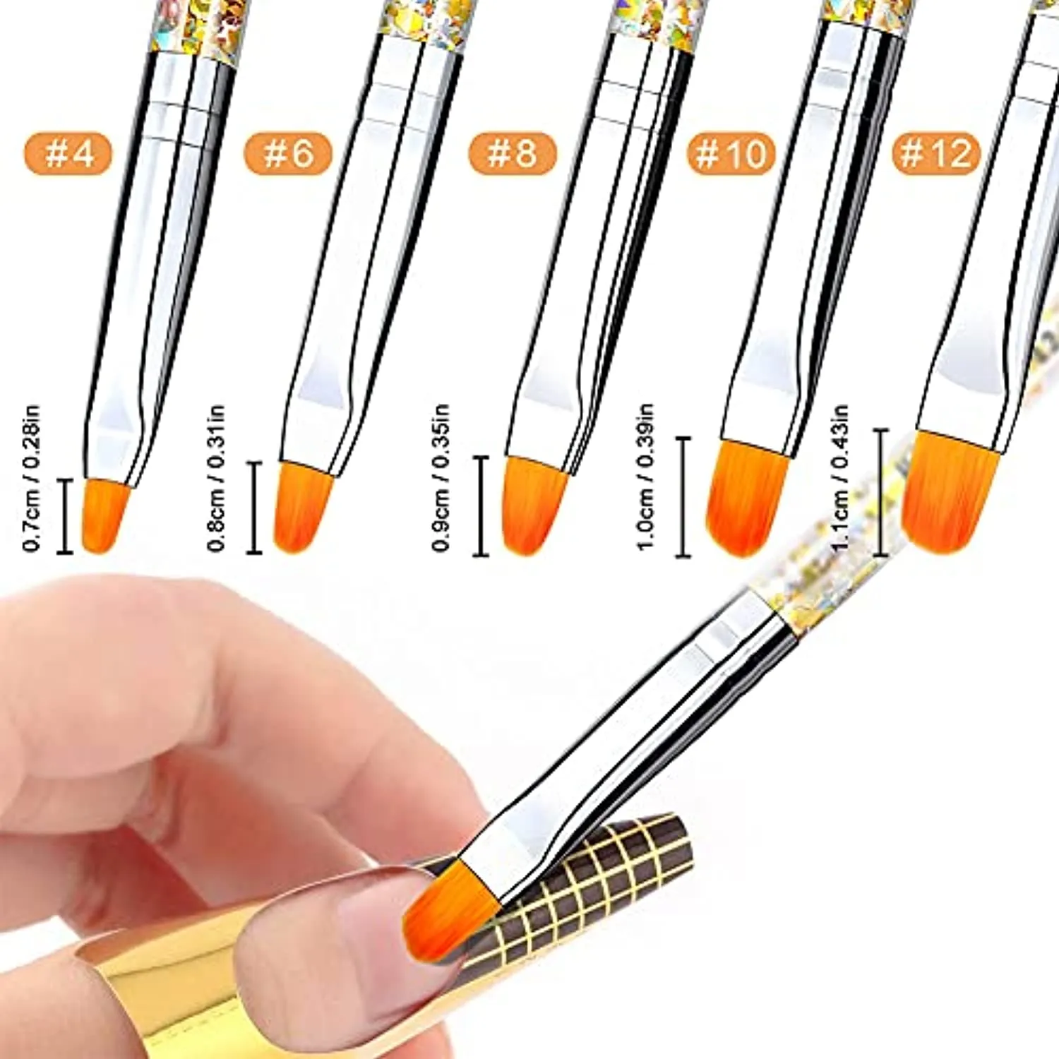 HOFASON Gel Nail Brush, 5Pcs Acrylic Nail Brush 100% Kolinsky Sable Nail Art Tips Builder Tools Poly Extension Gel Brushes Nail Painting Pen Professional Application with Liquid Glitter Handle