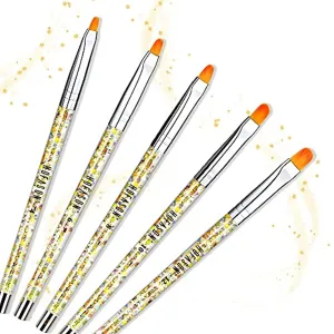 HOFASON Gel Nail Brush, 5Pcs Acrylic Nail Brush 100% Kolinsky Sable Nail Art Tips Builder Tools Poly Extension Gel Brushes Nail Painting Pen Professional Application with Liquid Glitter Handle