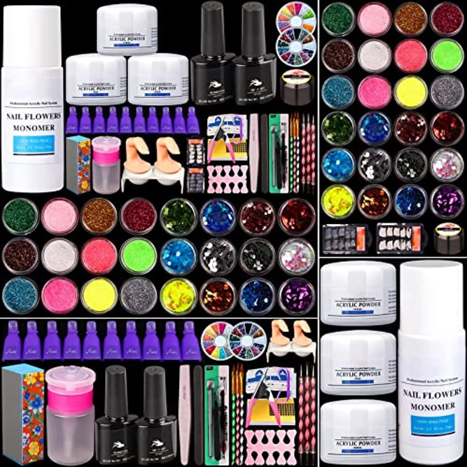 HOLYBO Acrylic Nail Kit, Nail Art Set Acrylic Powder Liquid Brush Glitter File French Tips Nail Art Decoration Tools Professional Manicure Set