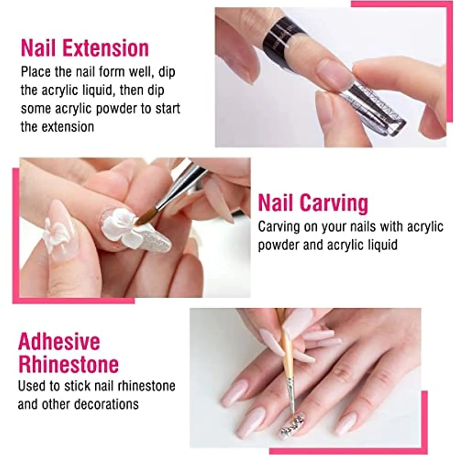 HOLYBO Acrylic Nail Kit, Nail Art Set Acrylic Powder Liquid Brush Glitter File French Tips Nail Art Decoration Tools Professional Manicure Set