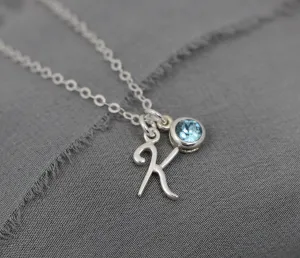 Initial Birthstone Necklace for Mom, Personalized Jewelry Gift in Sterling Silver